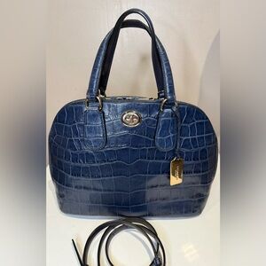 Coach Prince Street Satchel Navy Leather Crocodile-Embossed Handbag Crossbody